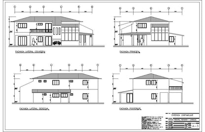 Chalet Americano 352m2 con planos en PDF y DWG editables en AutoCAD, descarga inmediata. Para proyectos de obra de casas y viviendas para promotoras inmobiliarias. Planos de casas modernas, arquitectura venguardista.