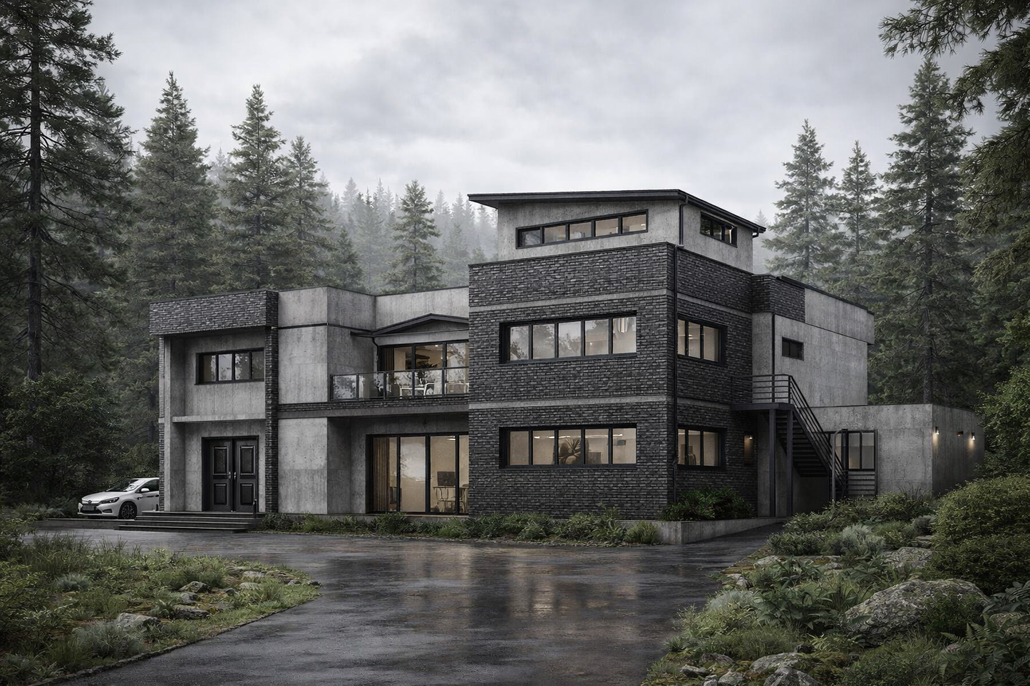 Render de Mansión de 614 m2 con planos editables listos para descargar en formato Autocad DWG y en PDF, con cálculos estructurales y un diseño en Steel Frame.