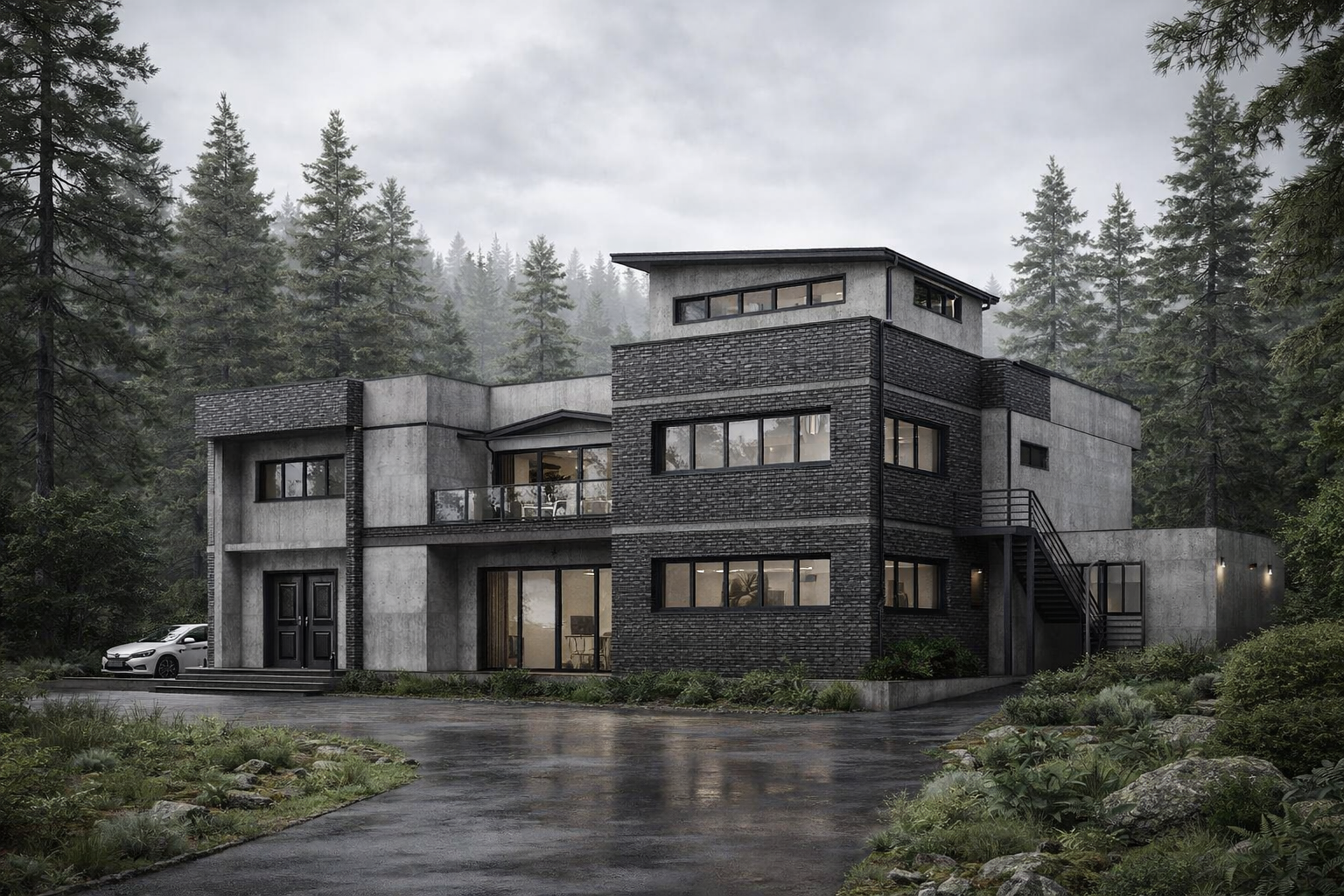 Render de Mansión de 614 m2 con planos editables listos para descargar en formato Autocad DWG y en PDF, con cálculos estructurales y un diseño en Steel Frame.
