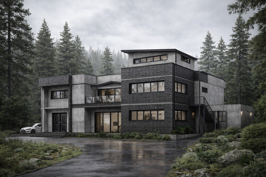 Render de Mansión de 614 m2 con planos editables listos para descargar en formato Autocad DWG y en PDF, con cálculos estructurales y un diseño en Steel Frame.
